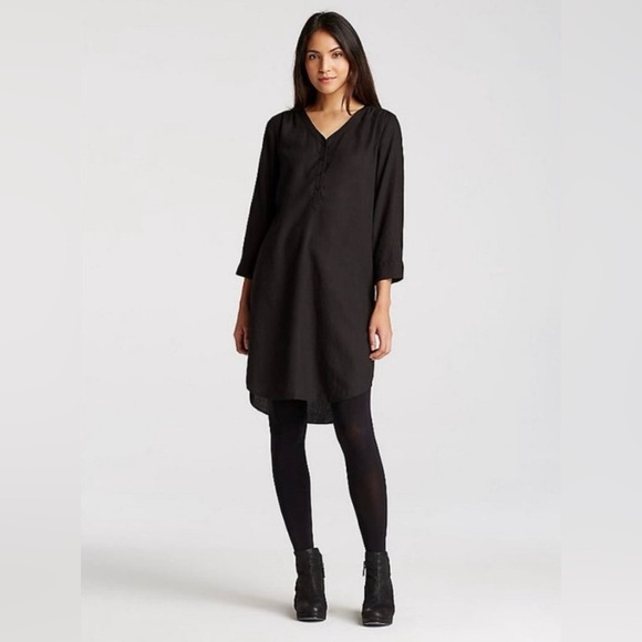 Eileen Fisher Dresses & Skirts - Eileen Fisher Black Button Front Tencel Tunic Style Dress Size Small